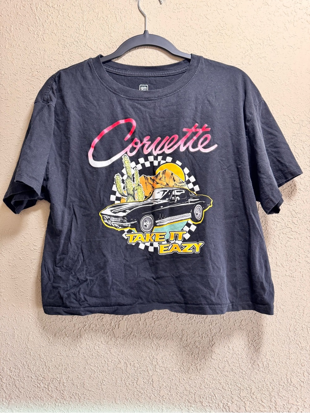 Hybrid Apparel Black Corvette 'Take It Easy' Graphic Tee with Pink Script